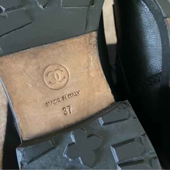 Chanel Black Leather Interlocking CC logo Combat Moto Boots Lace Up Size zip - Picture 16 of 16